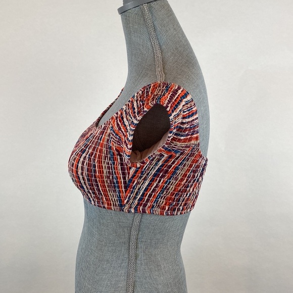 Cabana Del Sol Smocked Multi Colored Stripe Bikini Top Size Large - Picture 4 of 12